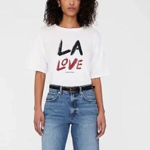 ANNIE BING Cohen Love LA Short Sleeve Oversized Relaxed Fit Cotton Tee Shirt Top